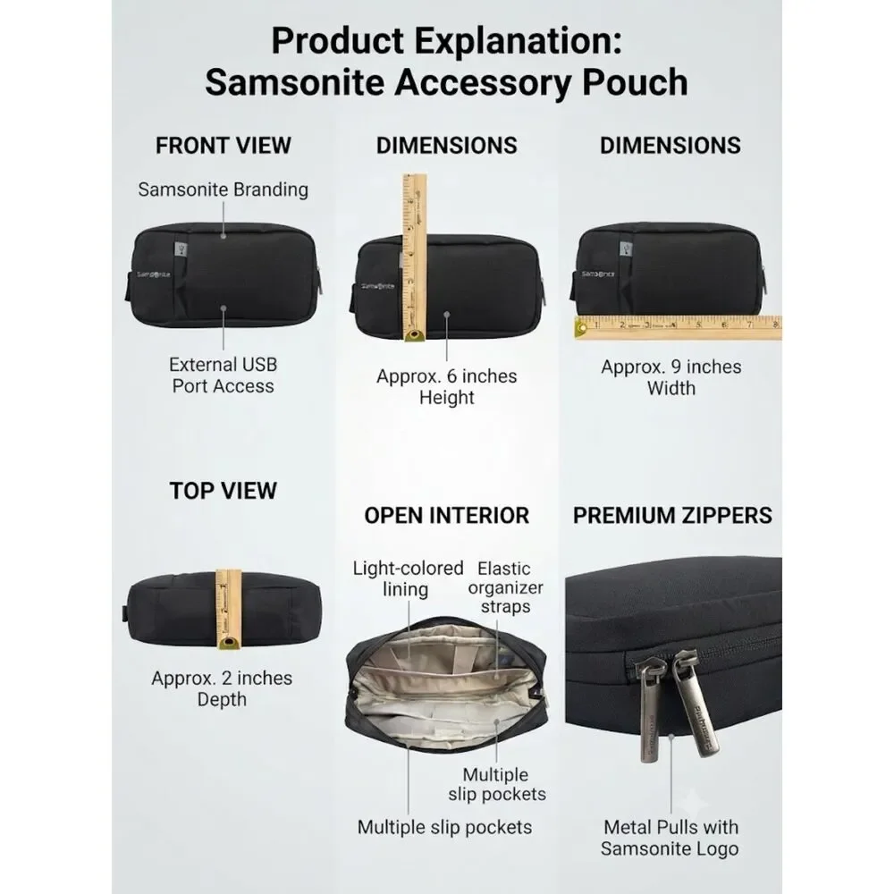 Samsonite Black Tech Organizer Travel Pouch Accessory Case USB Port EUC